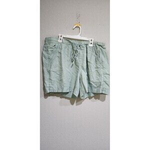 Briggs Women Smoked Elastic Waist Linen Blend Comfortable Short, Teal Size L